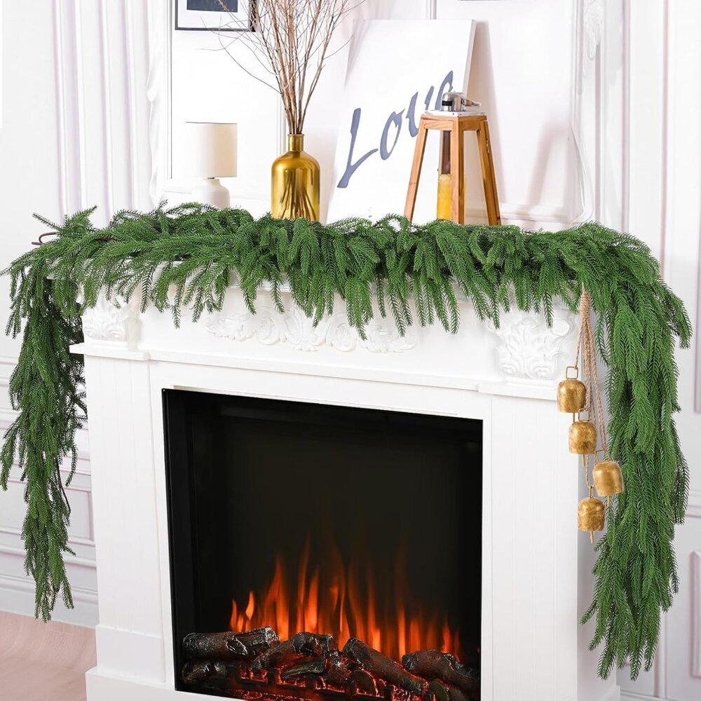2 Pcs 6 Ft Artificial Norfolk Pine Garlands, Real Touch Winter Pine Garland, Gre